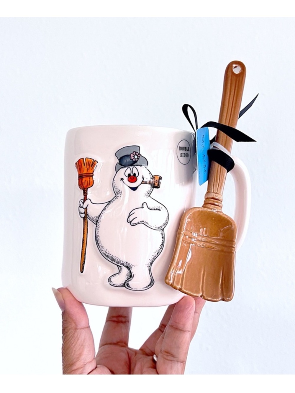 Rae Dunn X Vintage Frosty the Snowman Large Ceramic Mug with Brown Spoon